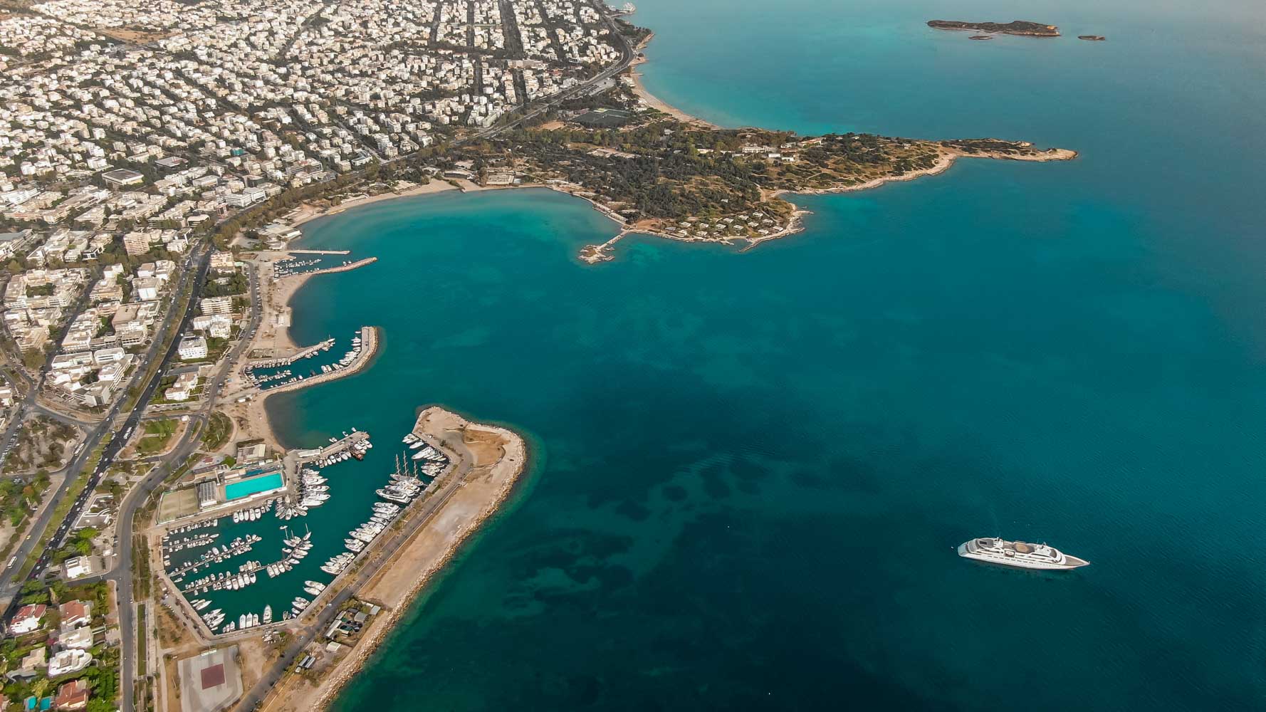 Glyfada aerial views from beaches and marinas